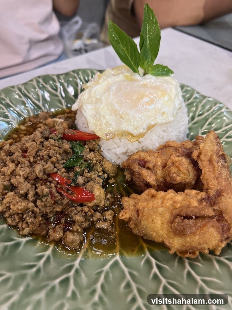 Thai Basil Stir-fry with Rice and Fried Chicken
