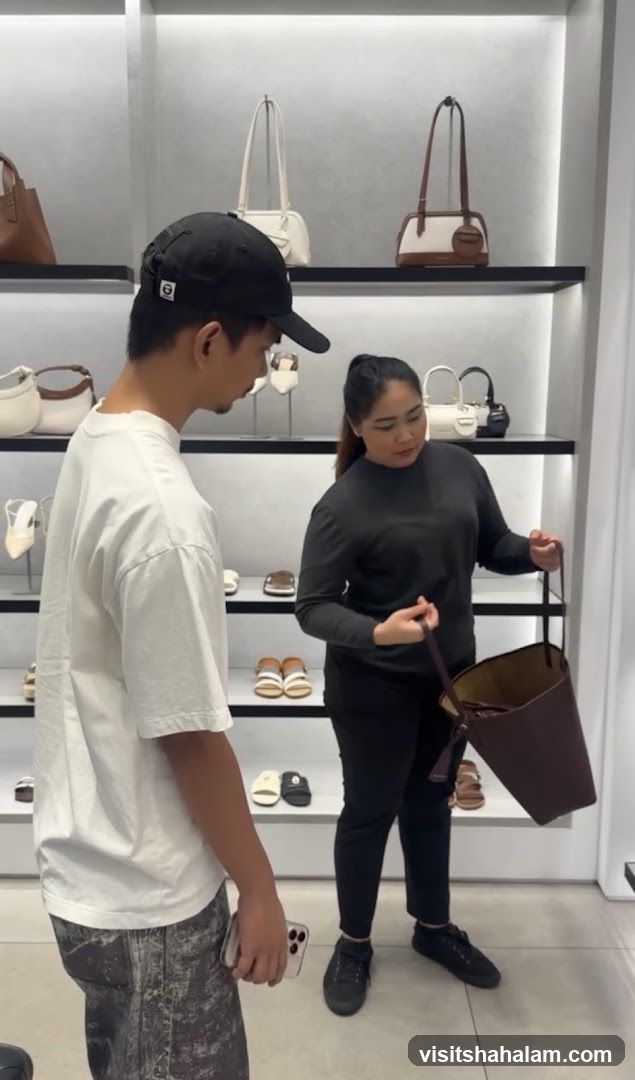 Shoppers in a handbag and shoe store
