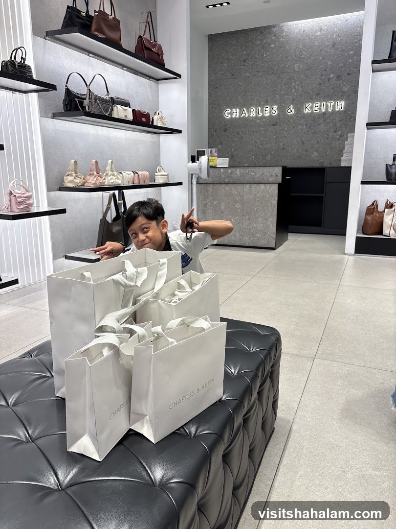 Boy with Shopping Bags in Charles & Keith Store