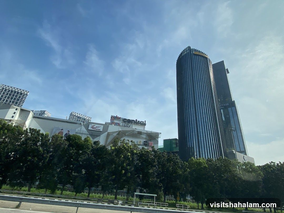 Cityscape with Tall Buildings and Shopping Center