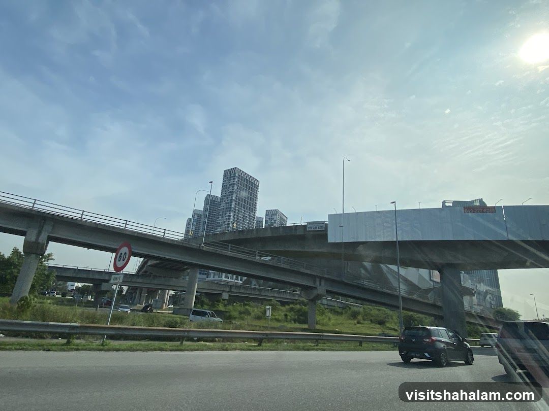 Highway Overpasses and City Skyline