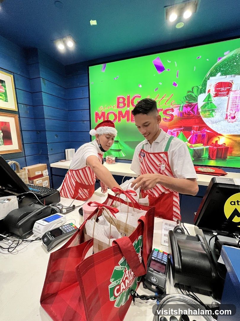 Employees preparing holiday purchases