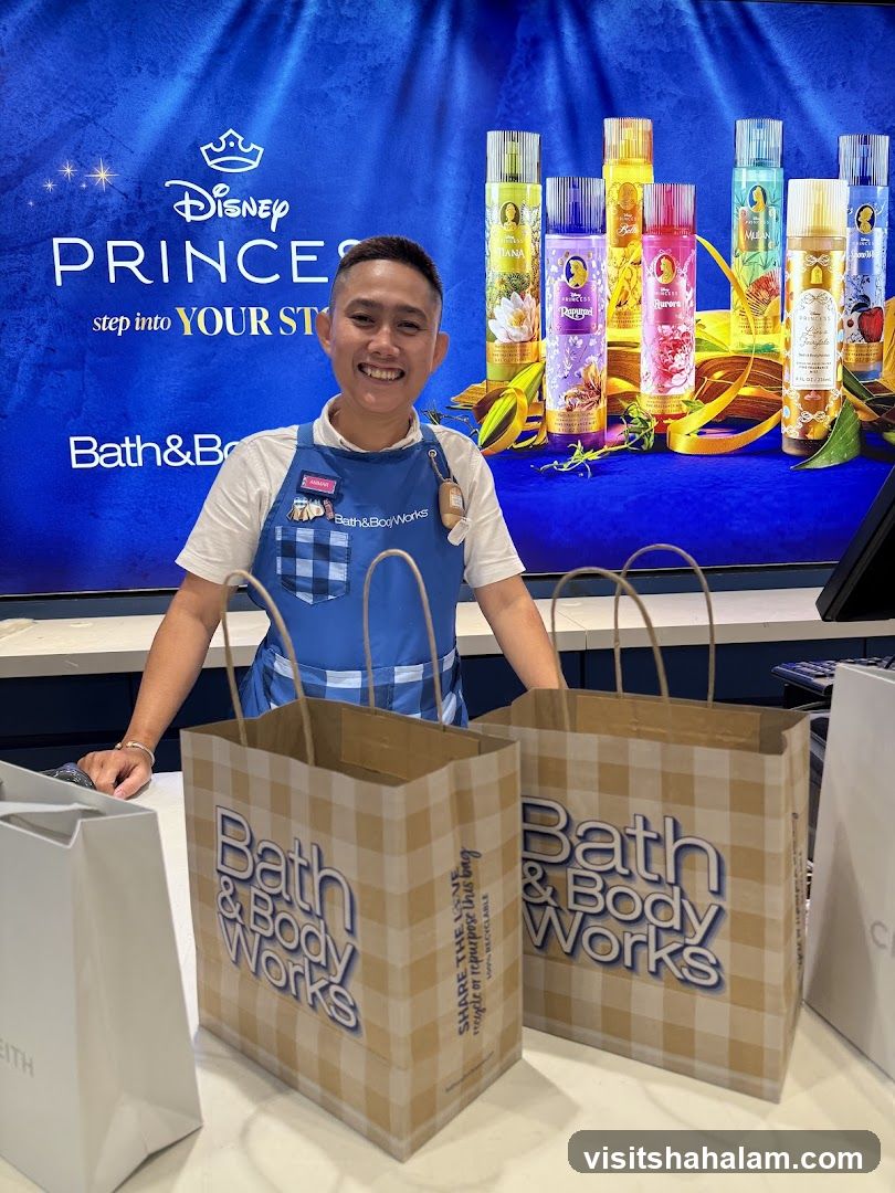 Bath & Body Works Employee with Disney Princess Products