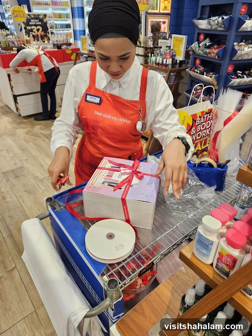 Employee preparing gift box
