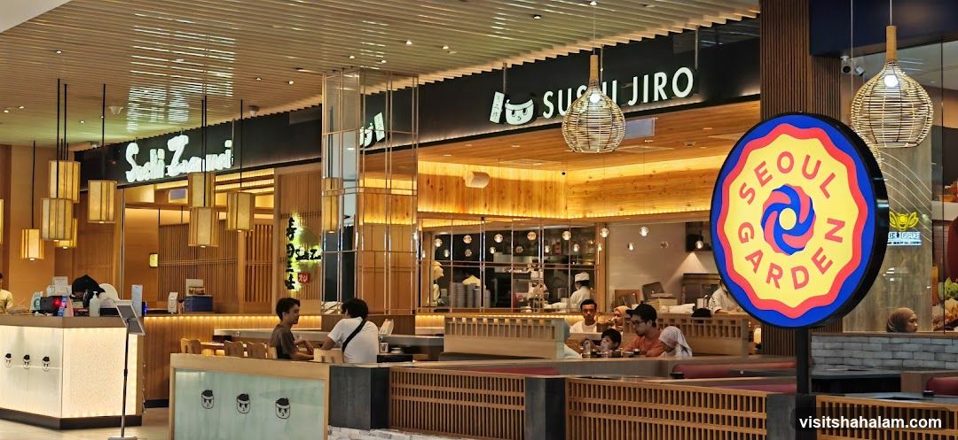 Restaurant Interior with Sushi and Korean Food Signage