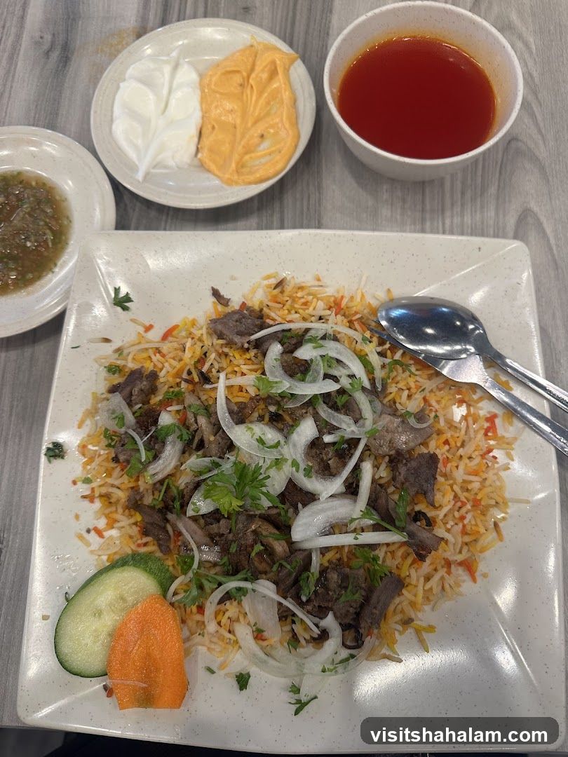 Beef Biryani with Condiments
