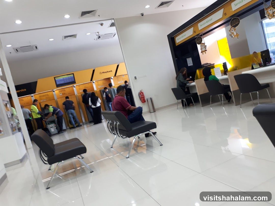 Bank Interior with Service Counters and ATMs