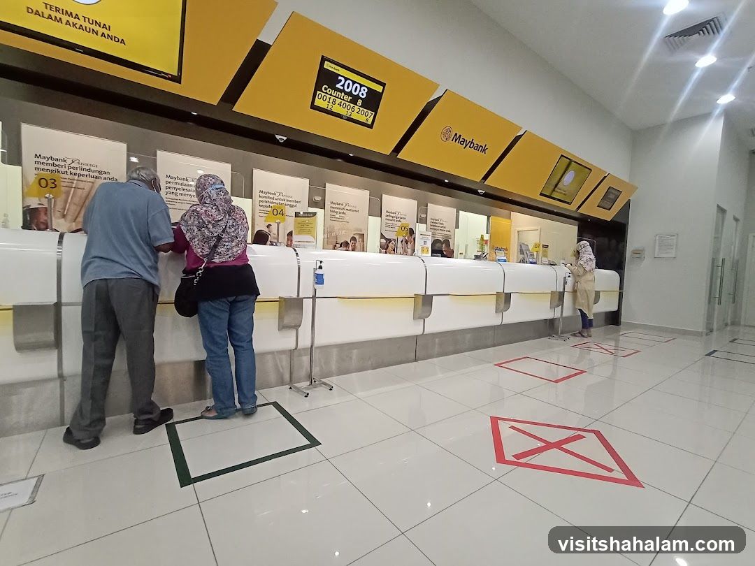 Bank Interior with Social Distancing Markers