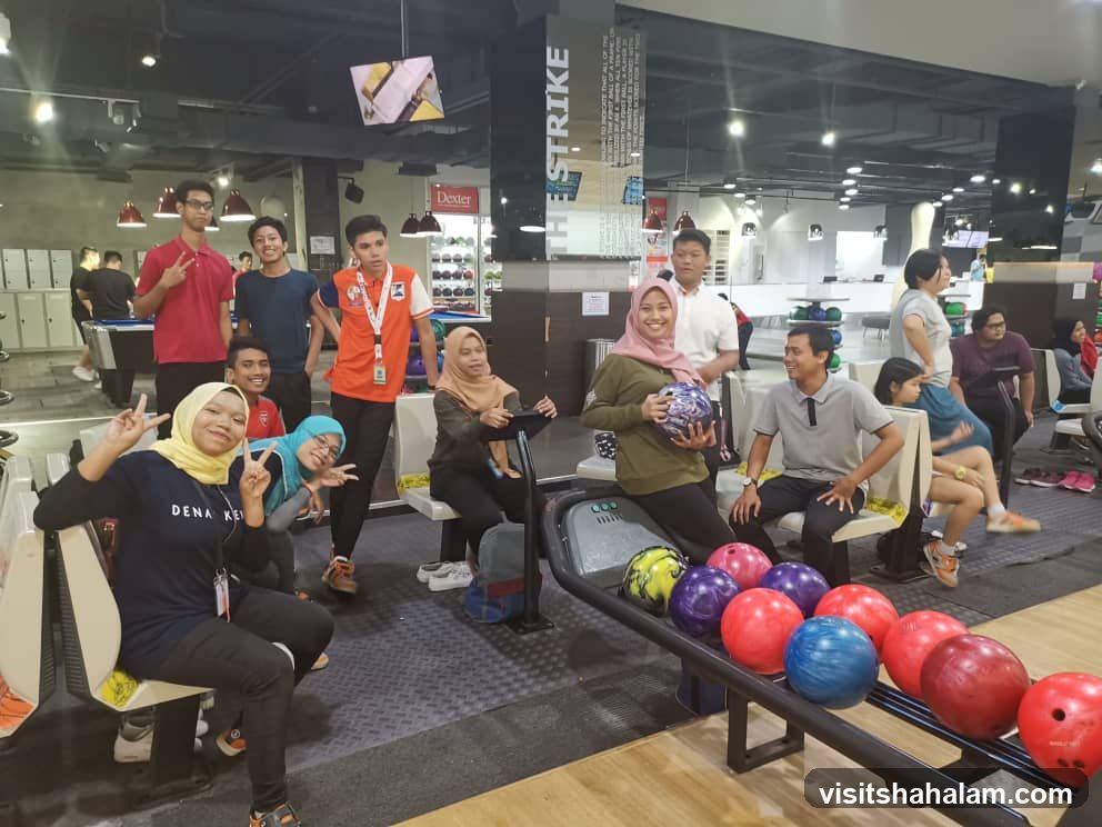 Group of people at a bowling alley
