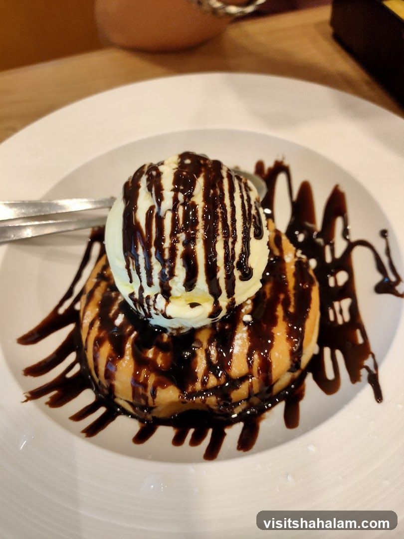 Dessert with Ice Cream and Chocolate Sauce