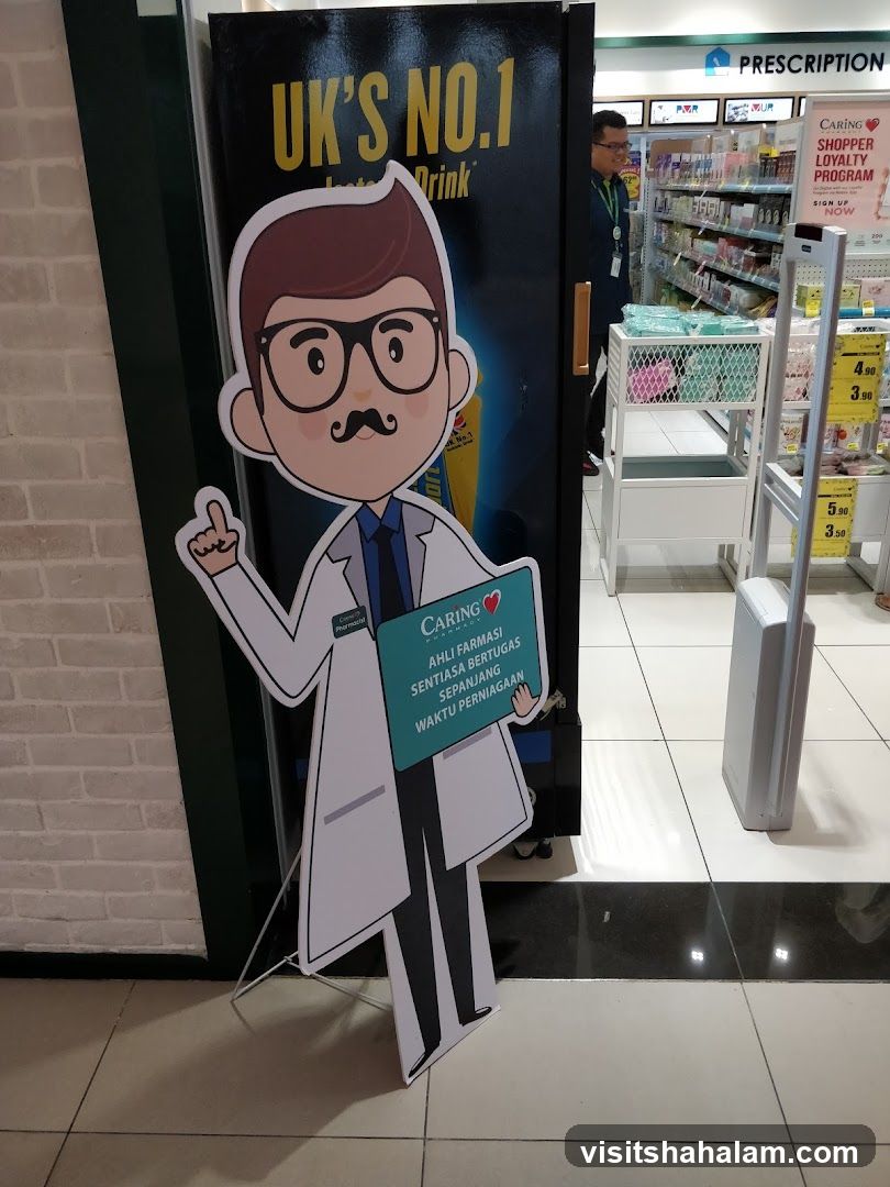 Cardboard cutout of a cartoon pharmacist