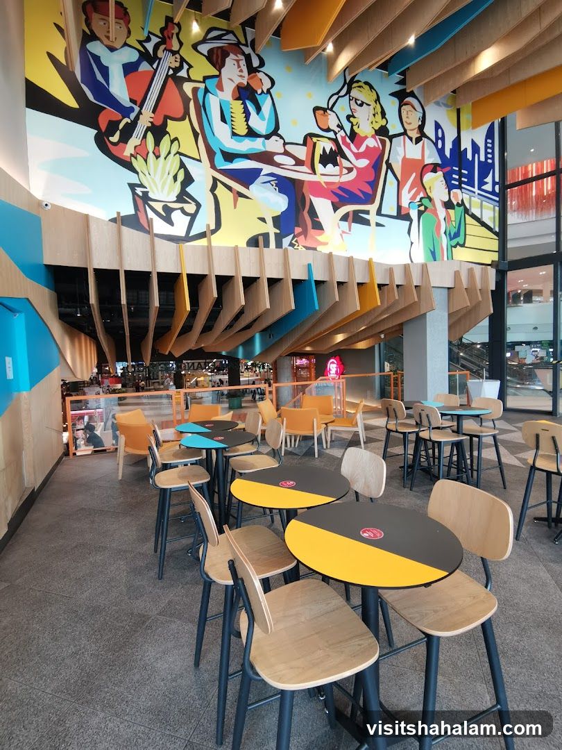 Modern Cafe Interior with Mural