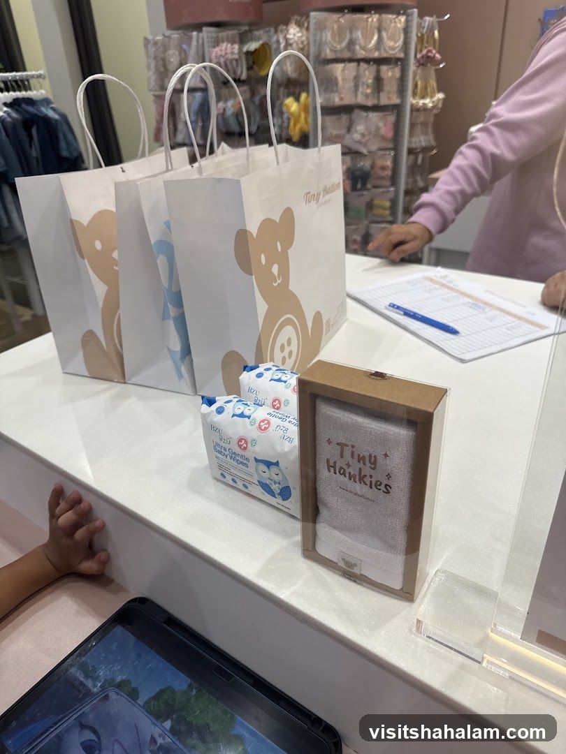 Counter Display with Shopping Bags and Baby Products
