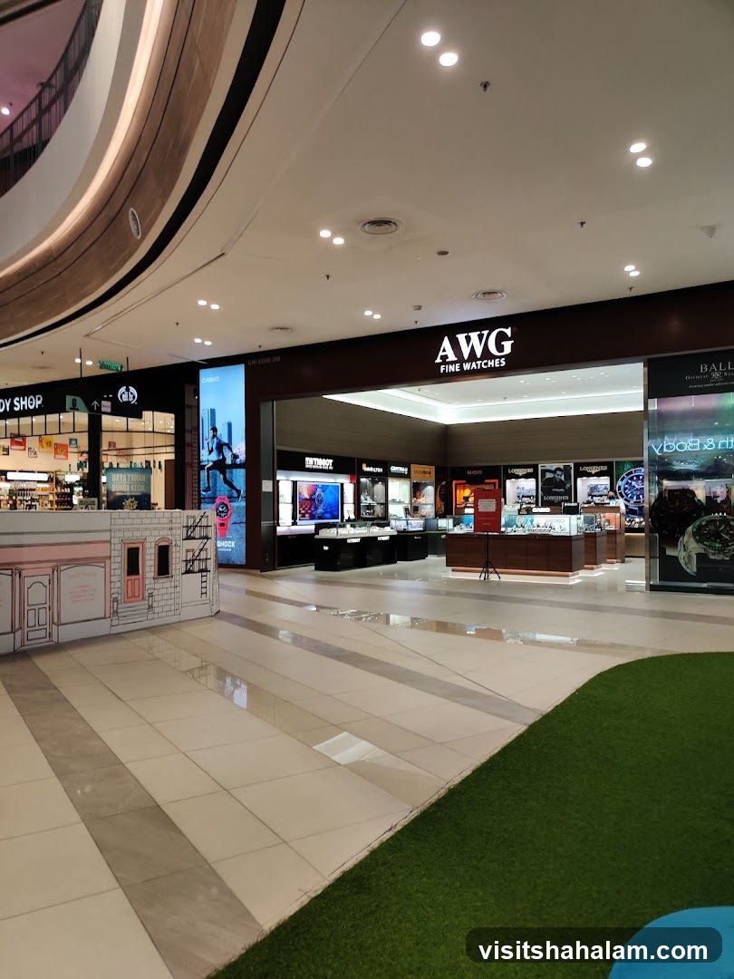 Mall interior with watch stores
