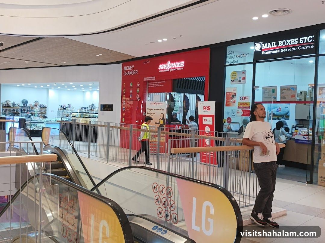 Mall interior with money changer and mail services