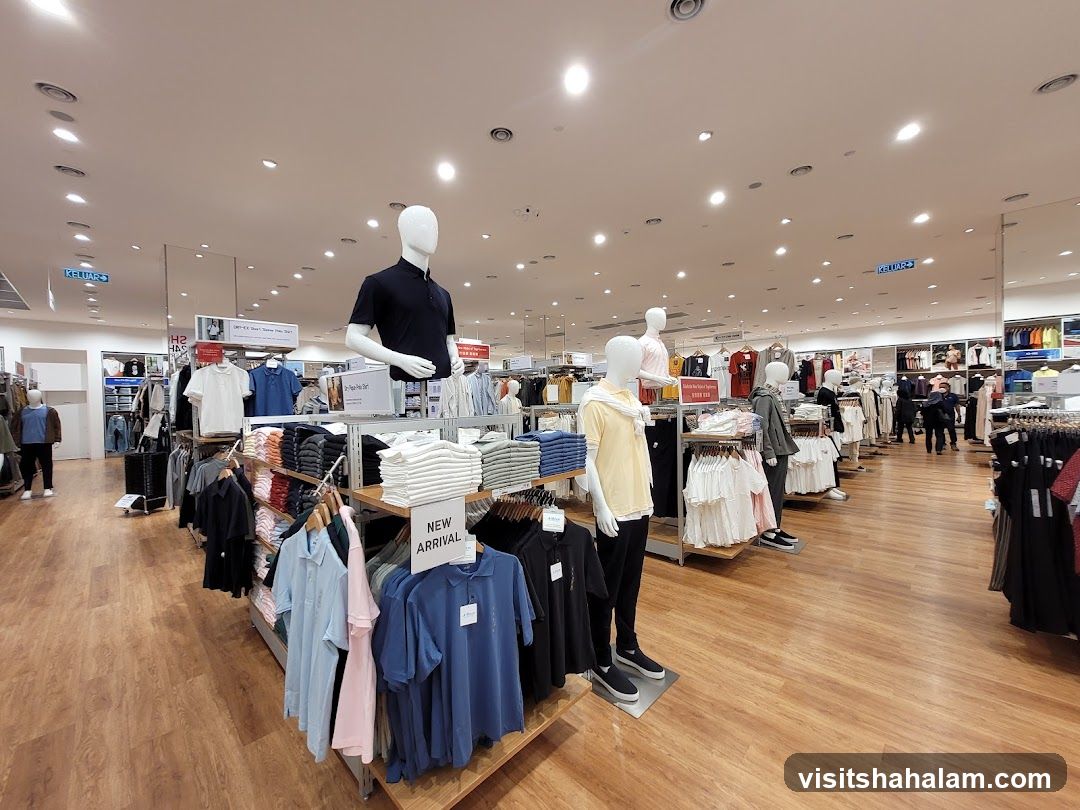 Clothing store interior with mannequins and apparel displays