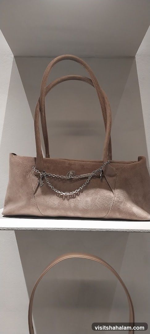 Beige Suede Handbag with Chain Detail
