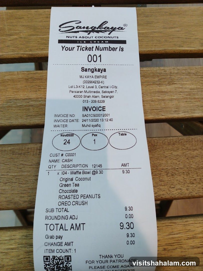 Sangkay Ice Cream Receipt