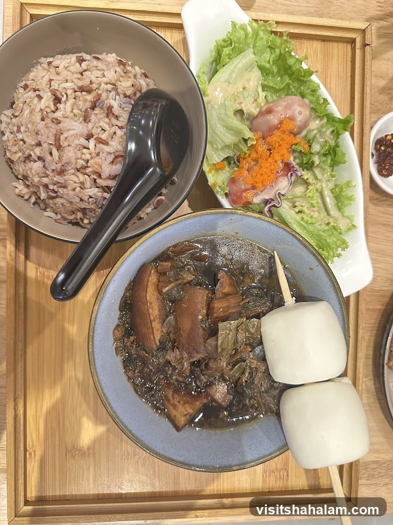 Braised Pork Belly with Rice and Salad