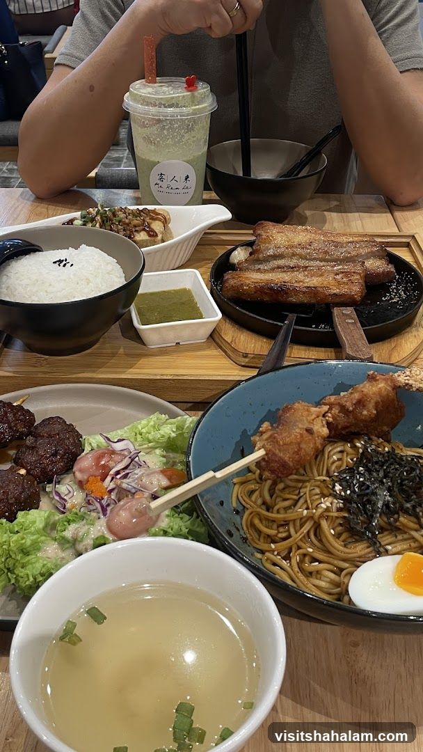 Table with various dishes and drinks