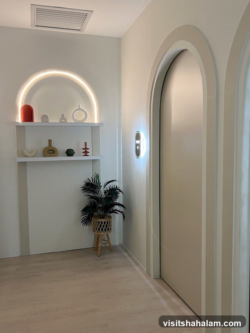 Modern Interior with Archways and Shelving