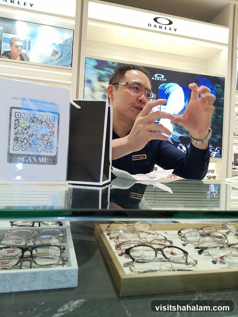 Optician demonstrating glasses