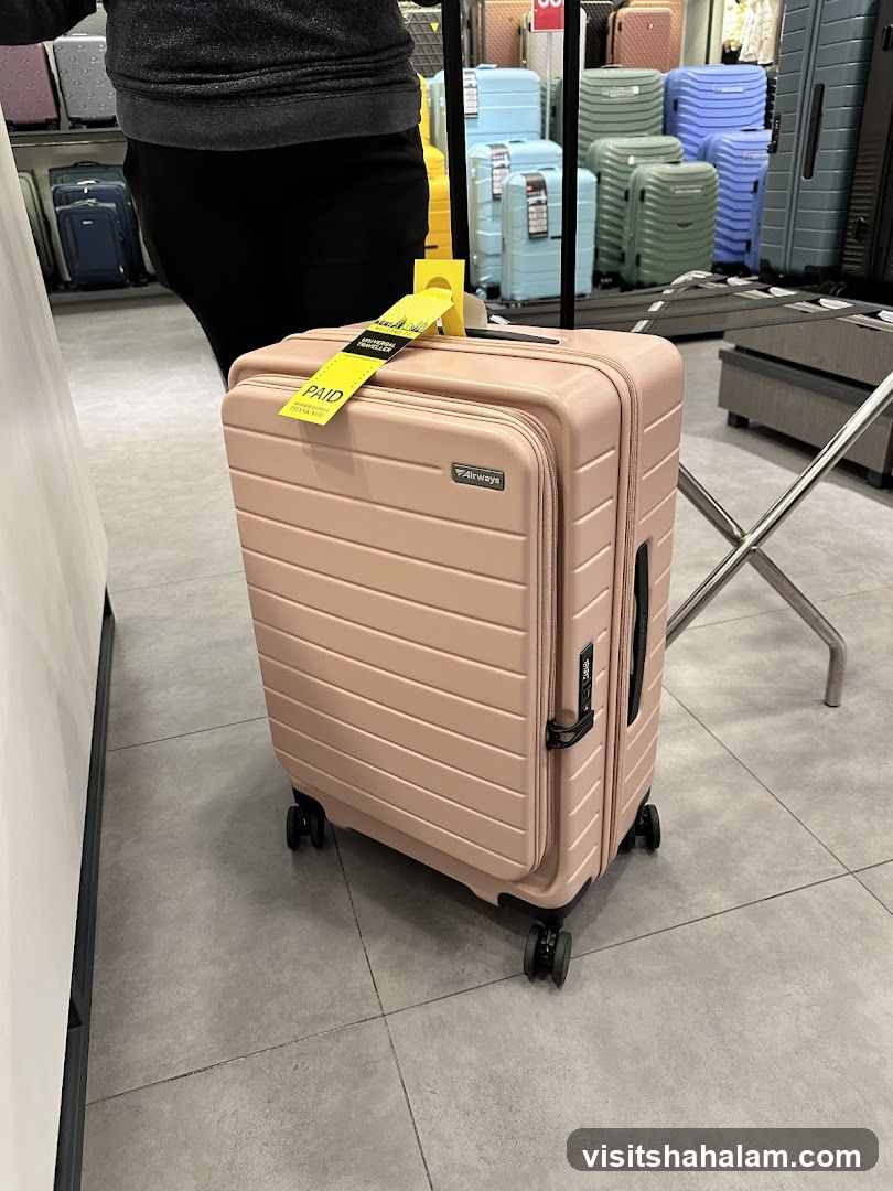 Pink suitcase with "PAID" tag