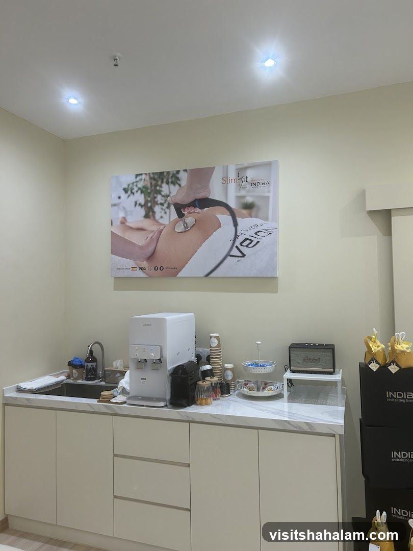 Beauty treatment advertisement and refreshment station