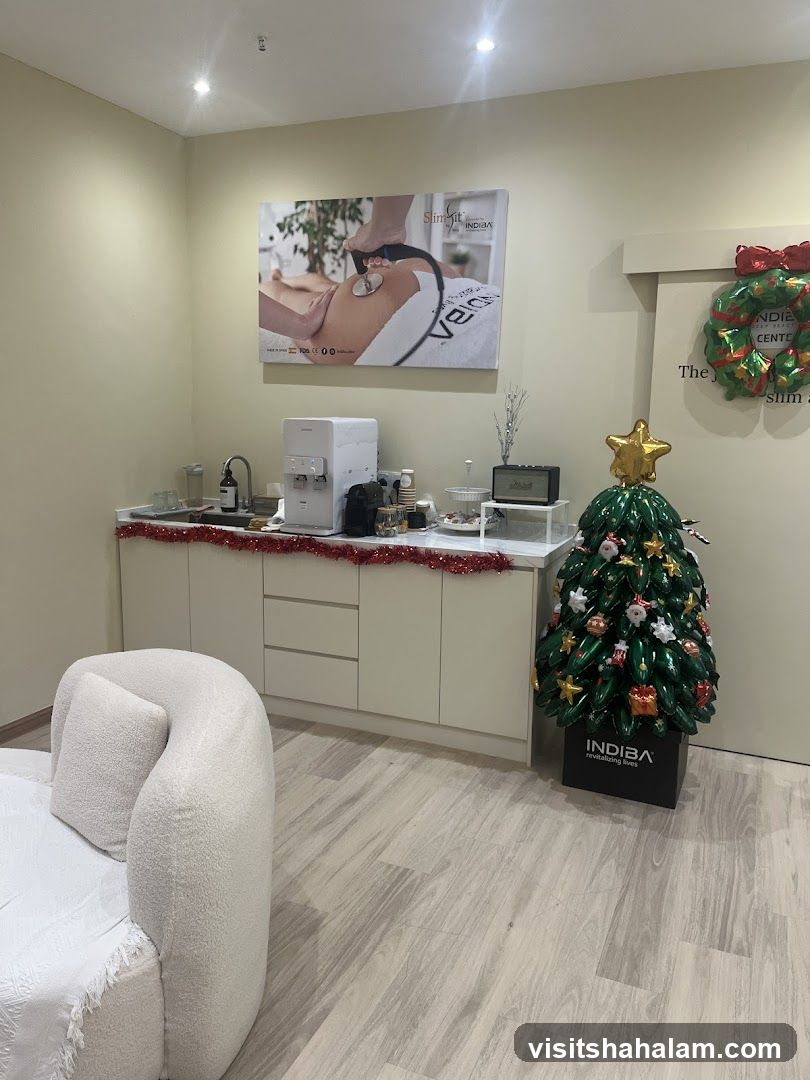 Christmas decor in a spa waiting area