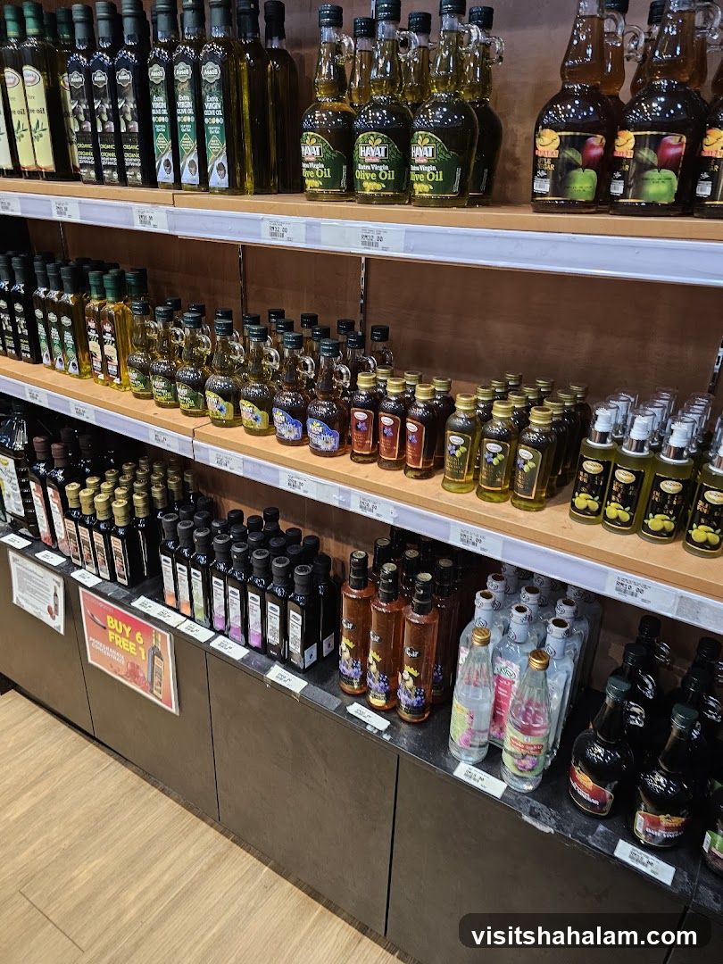 Bottles of Olive Oil and Other Liquids on Shelves