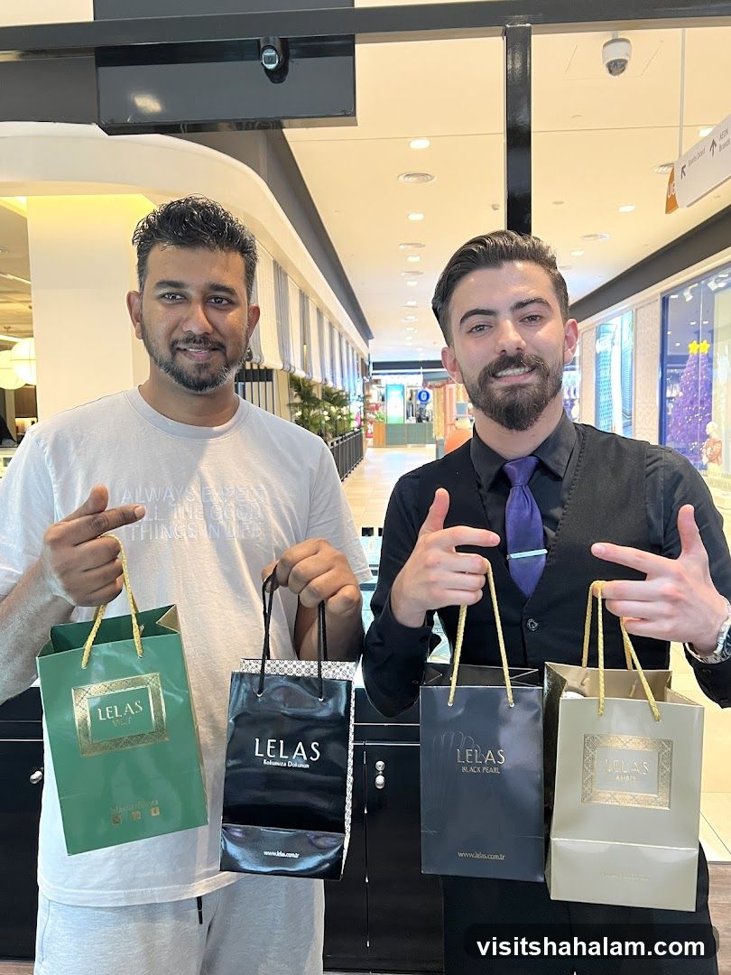Two men holding shopping bags