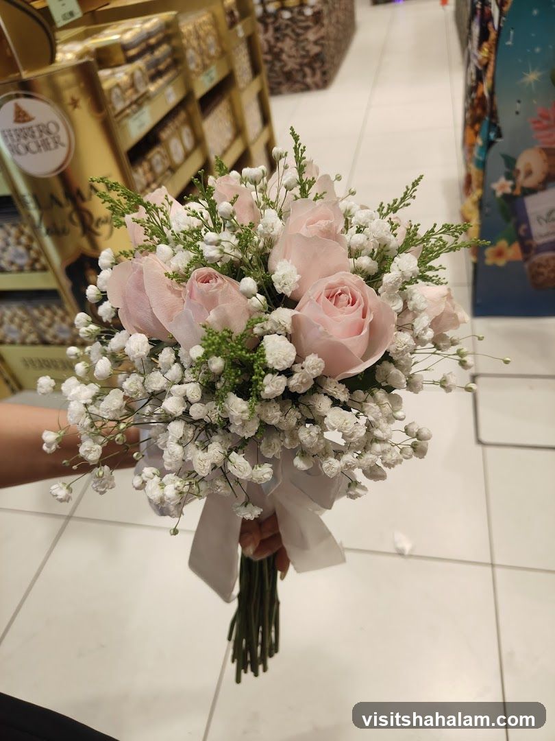 Pink Roses and Baby's Breath Bouquet