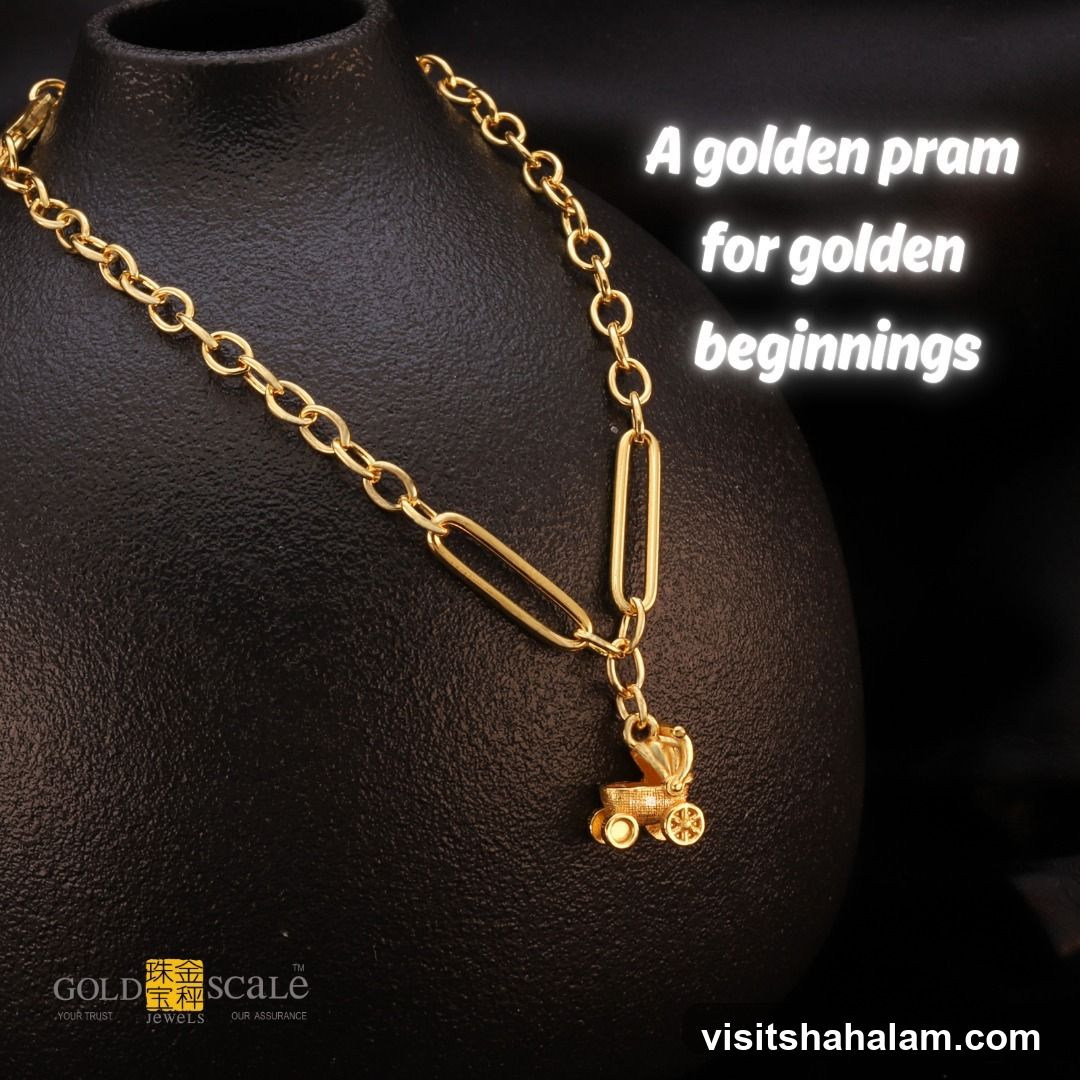 Gold Necklace with Pram Charm