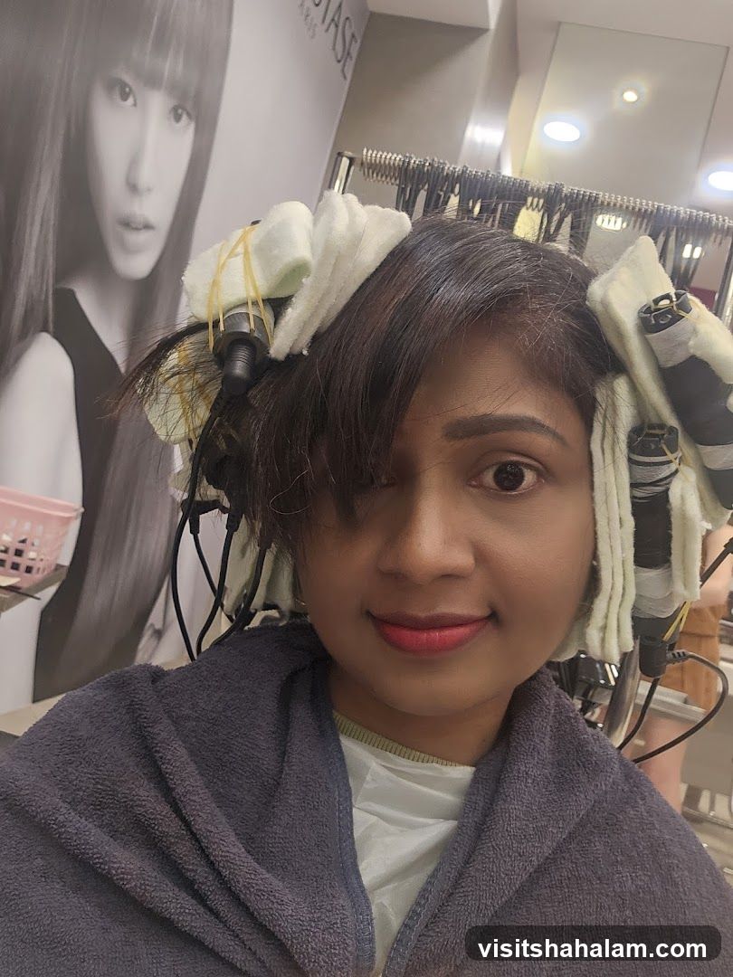 Woman with hair rollers