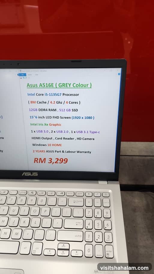 Asus A516E Laptop Specifications
