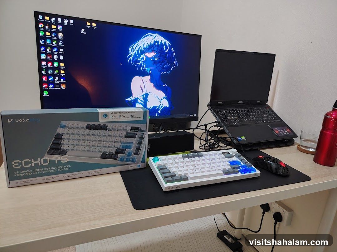 Desk Setup with Keyboards and Laptop