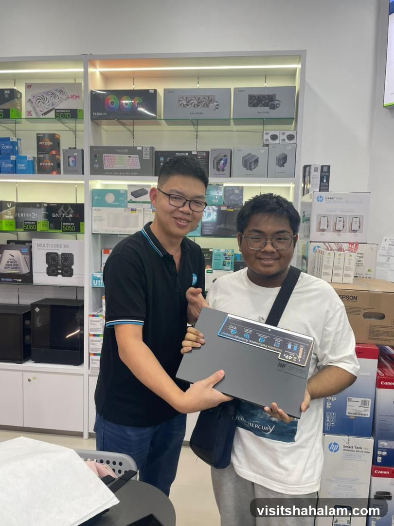 Customer receiving a laptop