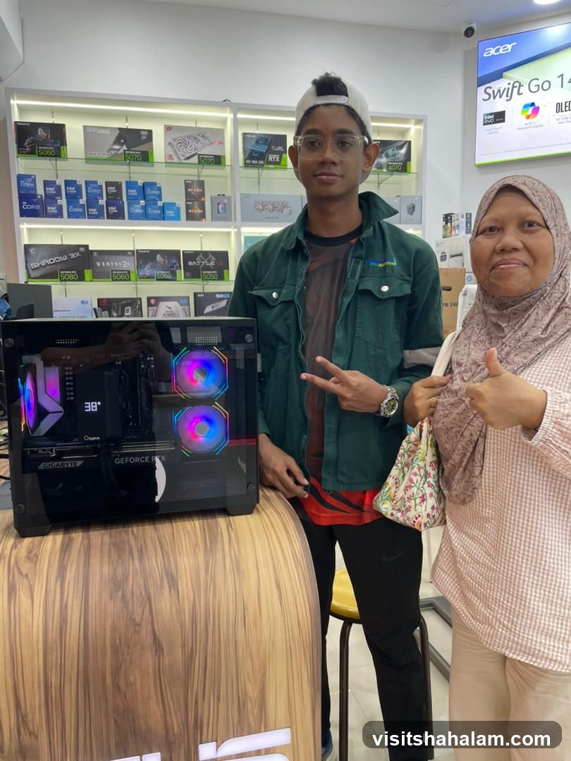 People with a computer case