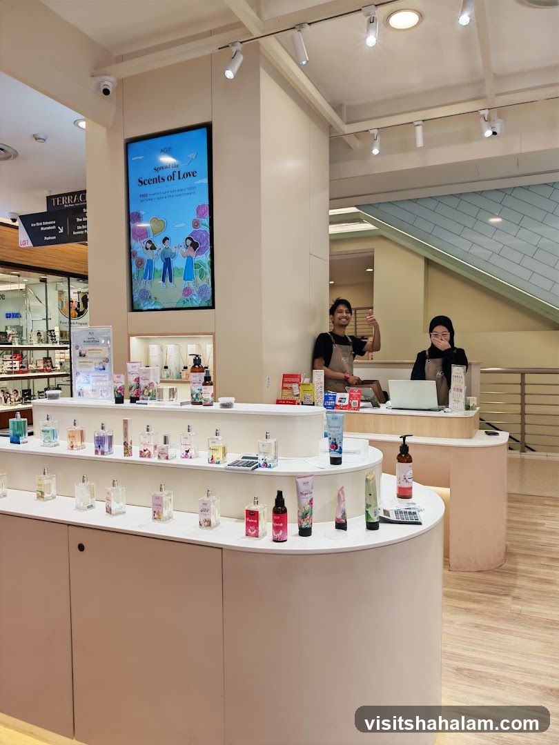 Store Display with Perfumes and Staff