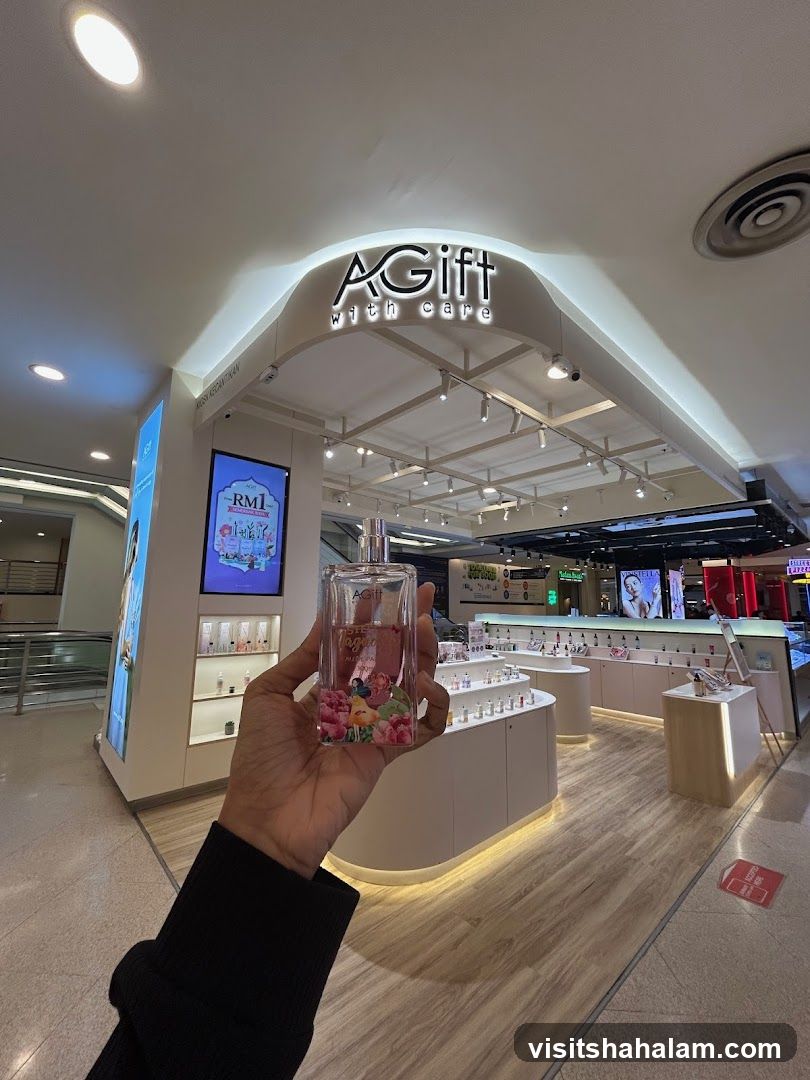 Perfume bottle in front of a store