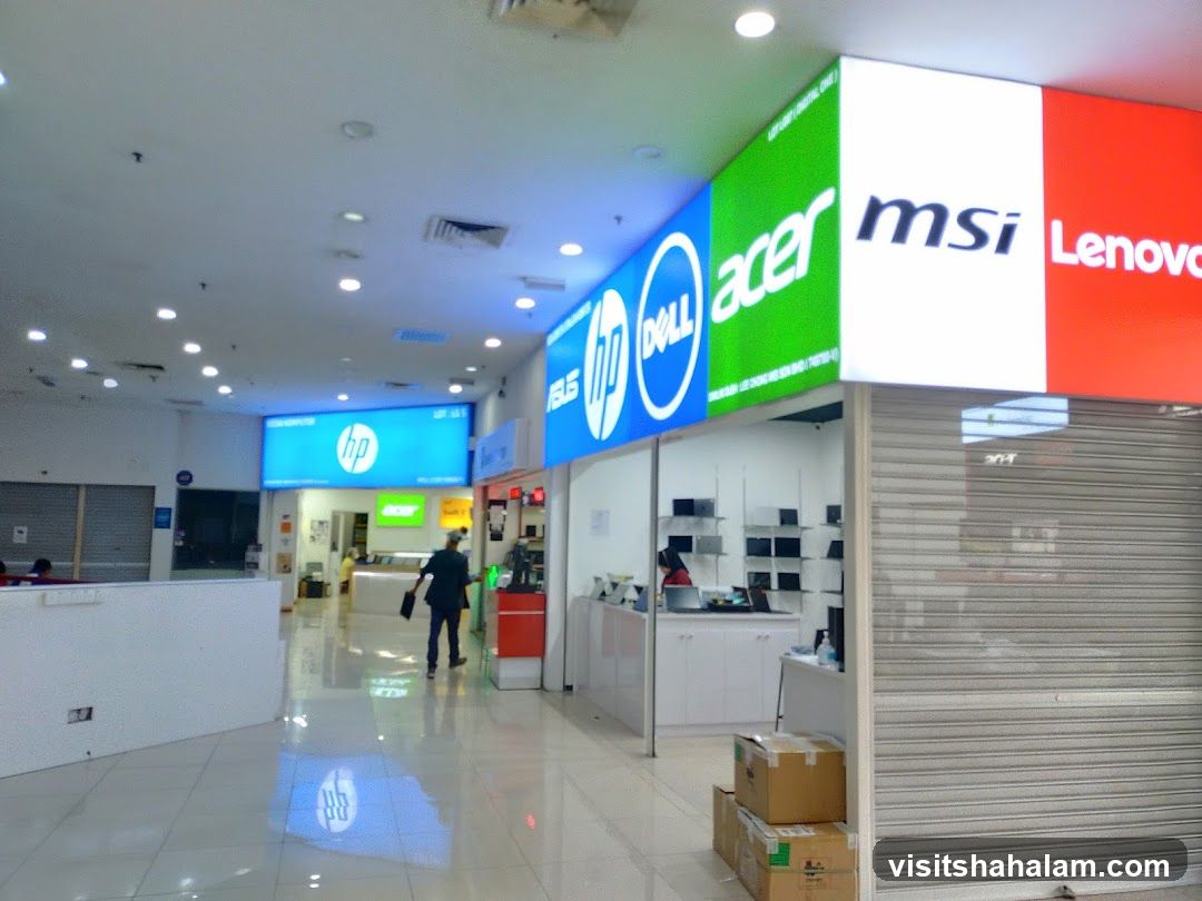Computer store with brand signage