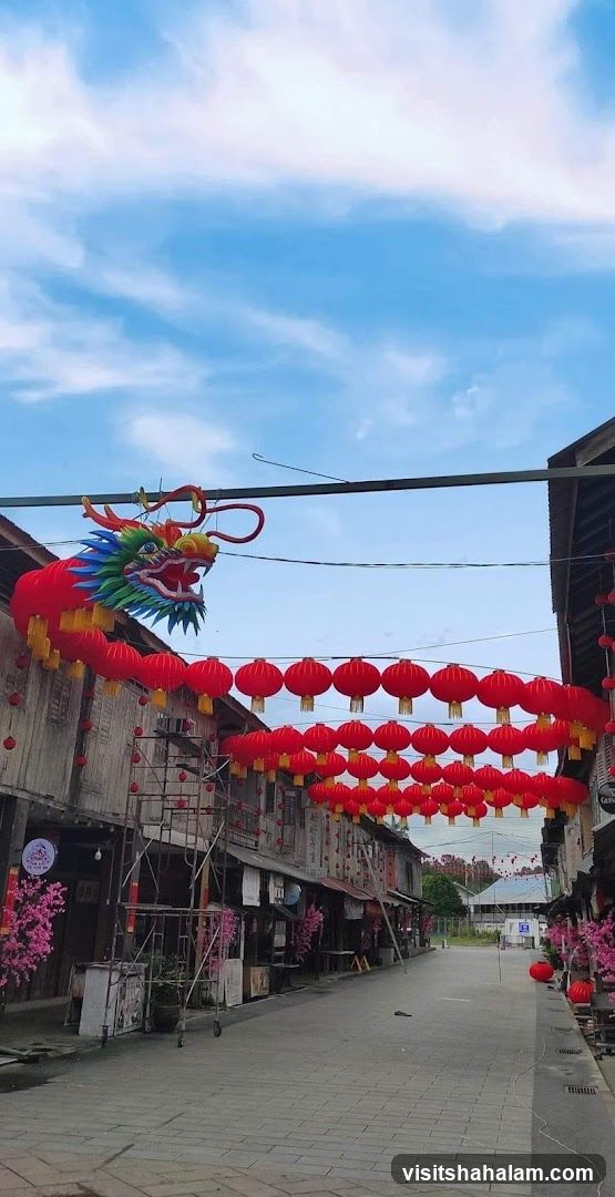 Street decorated with dragon and lanterns