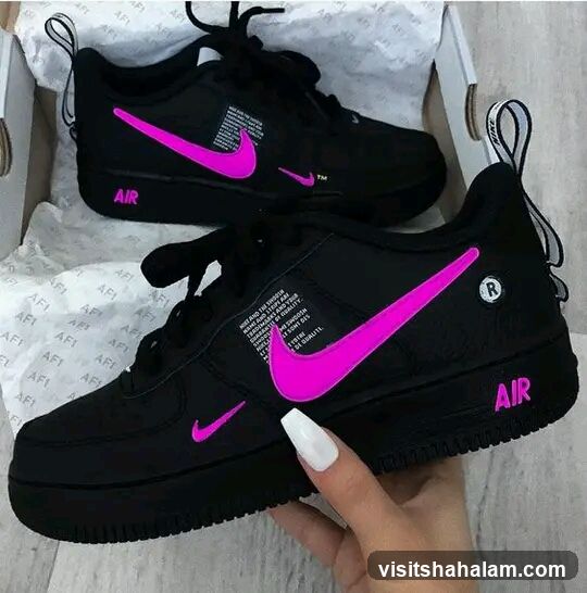 Black Nike Air Force 1 Sneakers with Pink Accents