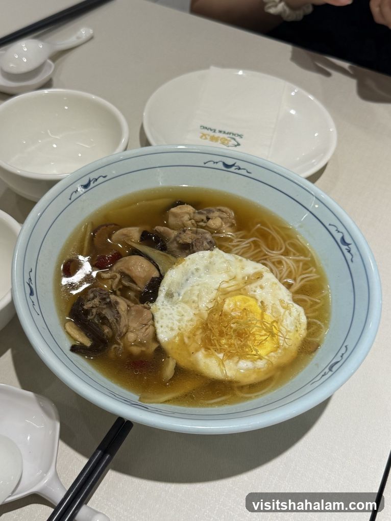 Chicken Noodle Soup with Fried Egg