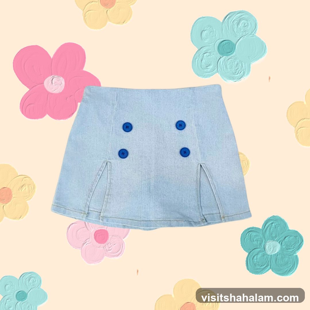 Denim Skirt with Blue Buttons