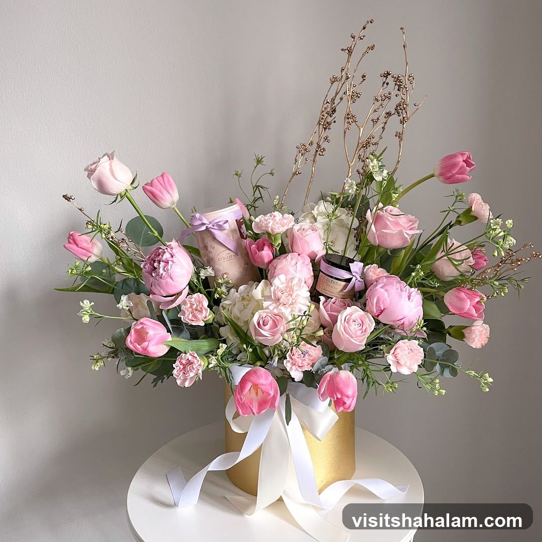 Pink Floral Arrangement with L'Occitane Products
