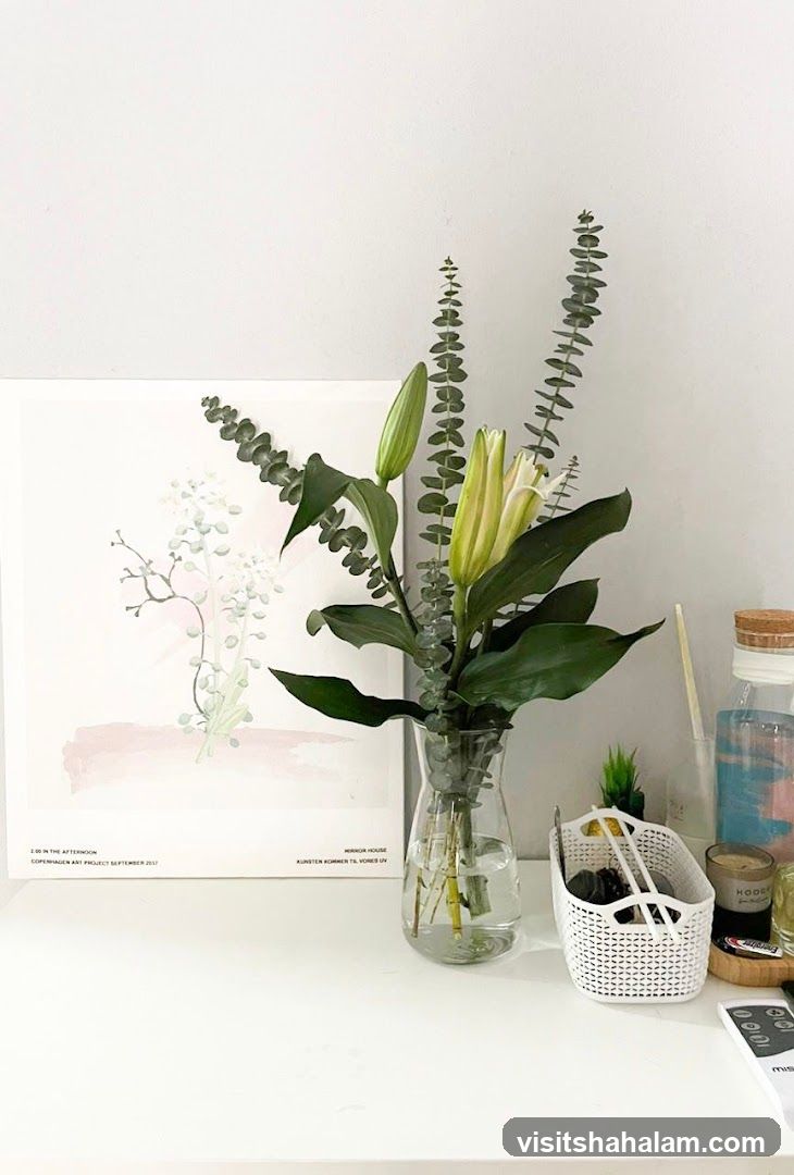 Desk Decor with Flowers and Artwork