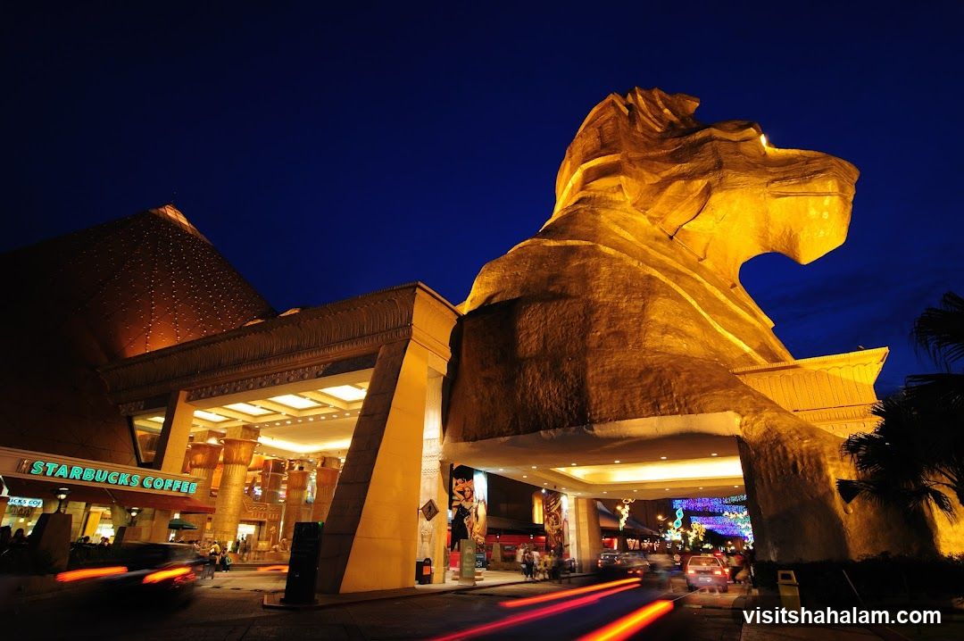 Egyptian-themed complex at night