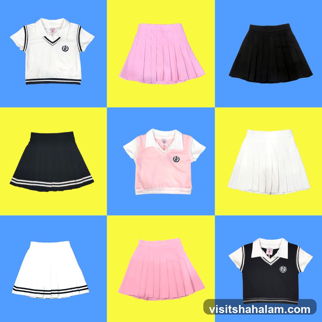 Collage of Pleated Skirts and V-Neck Tops