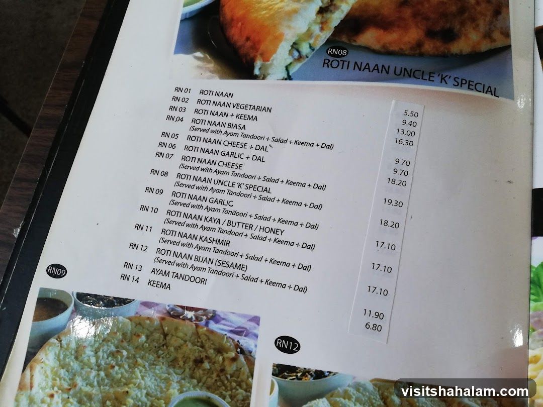 Roti Naan Menu